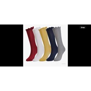 5 Pairs Little Girls Cotton Uniform Knee High Socks Kids Boys Tube Ruffled St...